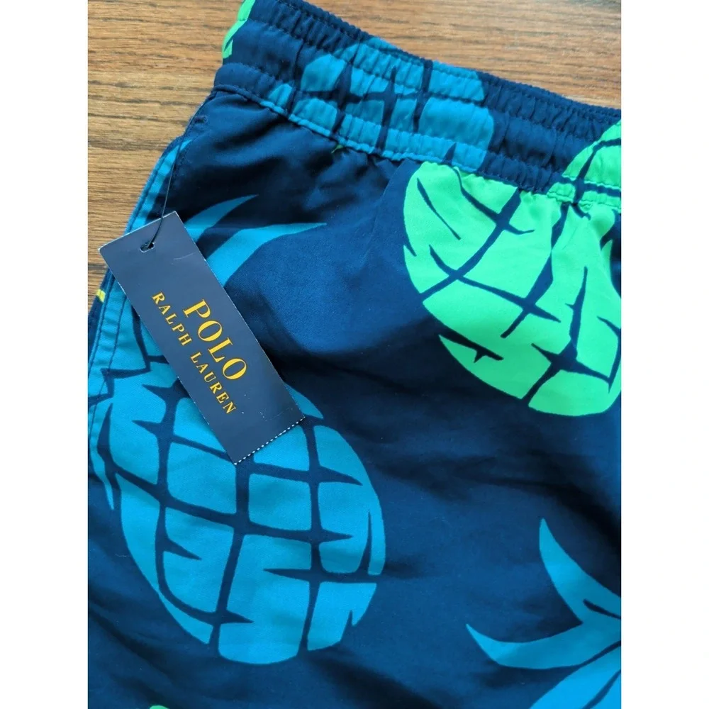Polo Ralph Lauren Swim Trunks Blue Pineapple Mesh Lined Pony Logo Tropical XXL